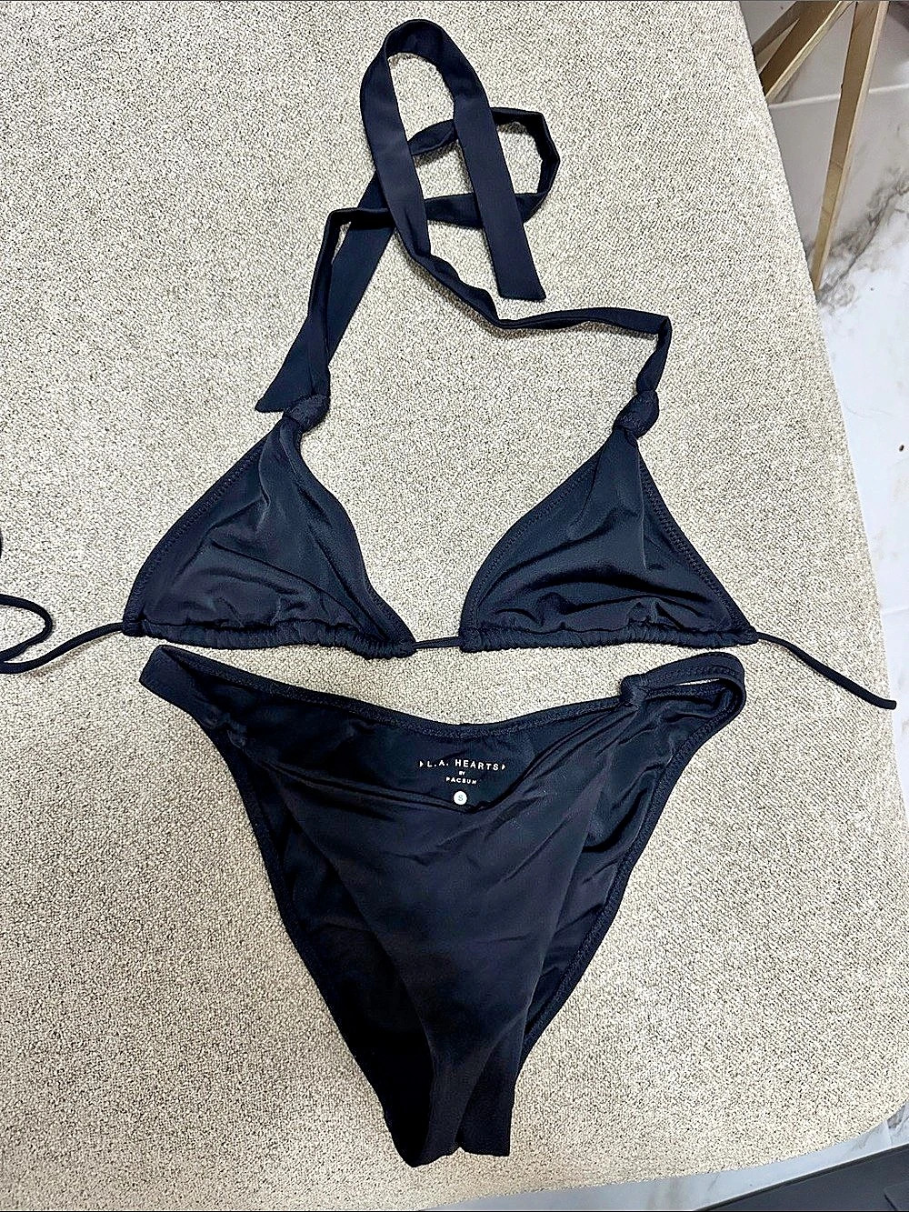 LA Hearts by PacSun Black Binded Halter Triangle Bikini Top & Matching Bottom